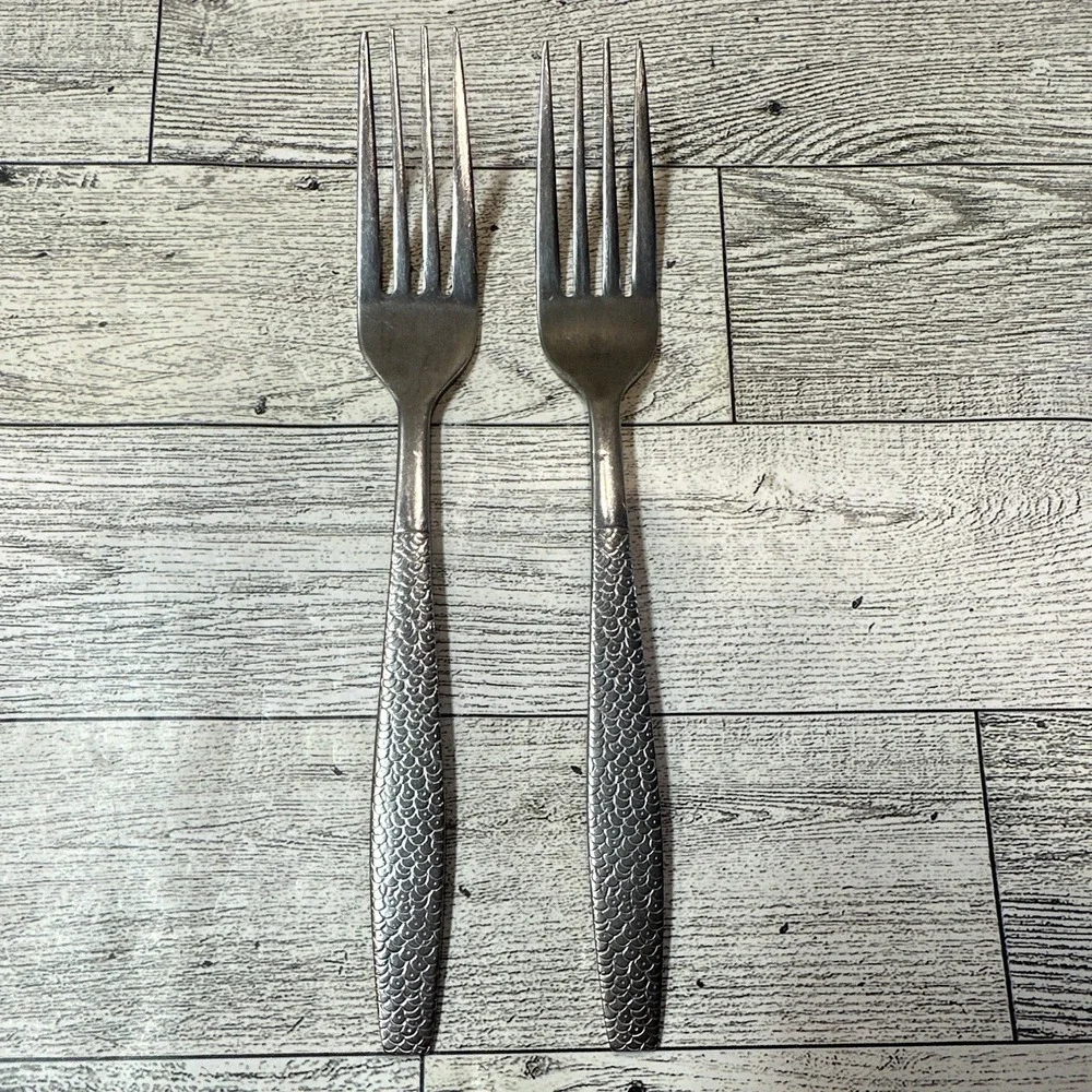 ACE Stainless Steel Dinner Fork Silver Matte All-Over Textured Handle Vintage